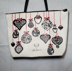 RETIRED BRIGHTON CHRISTMAS ORNAMENTS LOVE NOTES FAUX SAFFINO LEATHER TOTE BAG